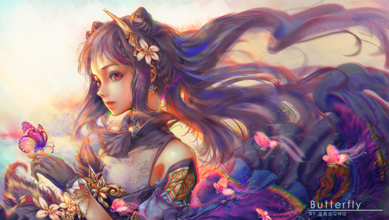 最近涂的刻晴～原神里面很喜欢的角色,试了新的画法(紫头发真的究极