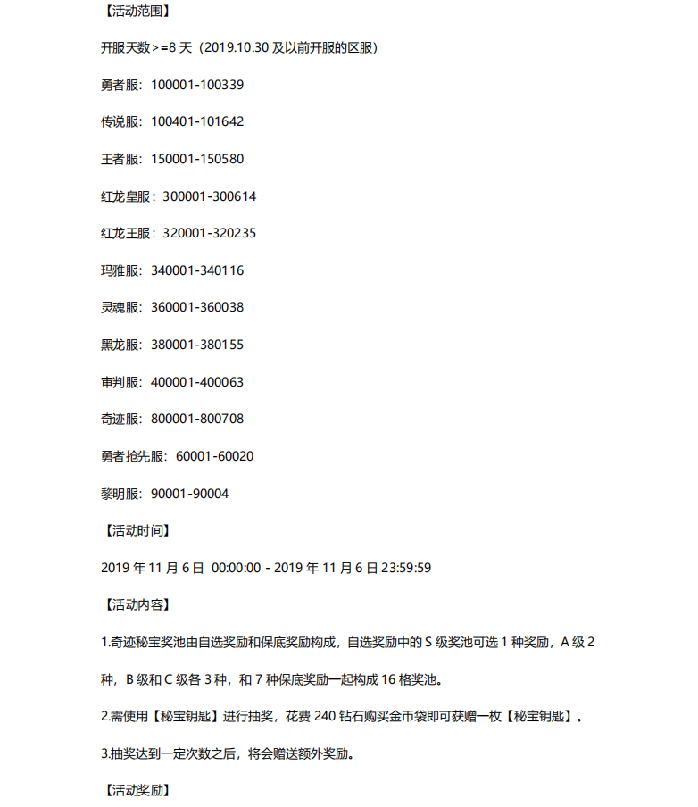 《精灵盛典》奇迹秘宝活动公告