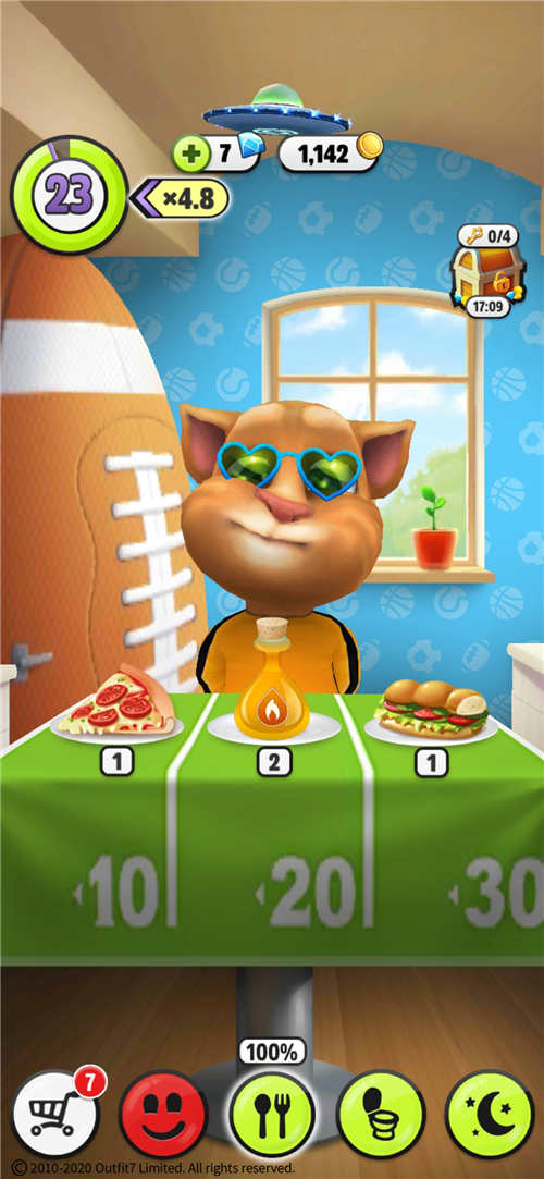 《我的汤姆猫》游戏中的五个选项分别是什么场景？