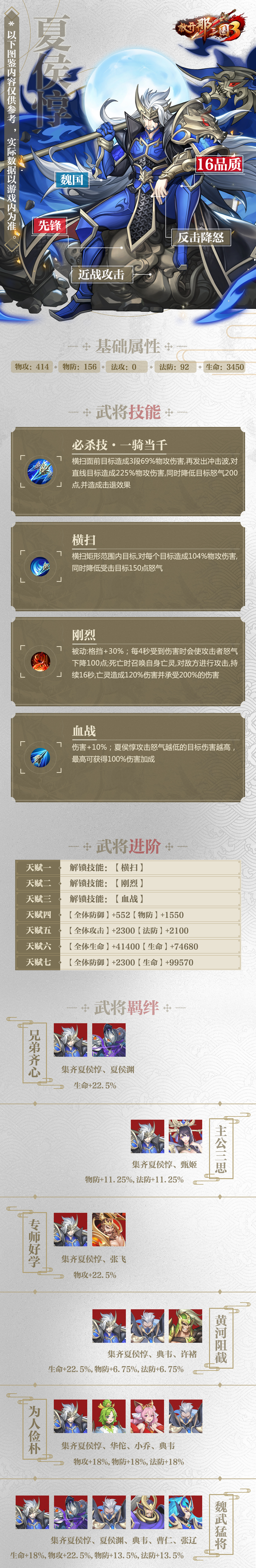 武将图鉴☆《放开那三国3》魏国「夏侯惇」技能属性羁绊介绍