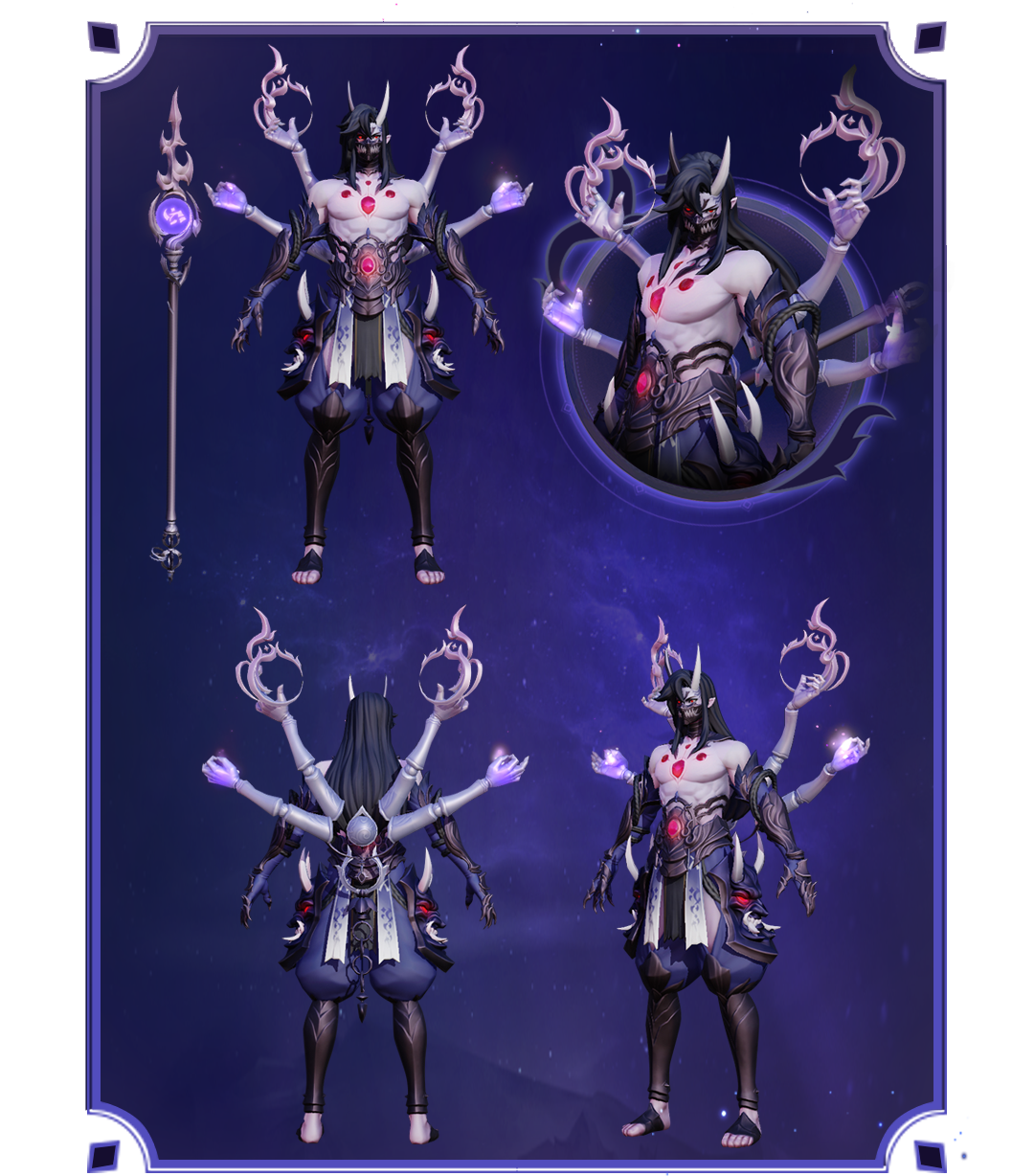 式神三视图阿修罗意译非天.而恶神头上的犄角,一白一黑.