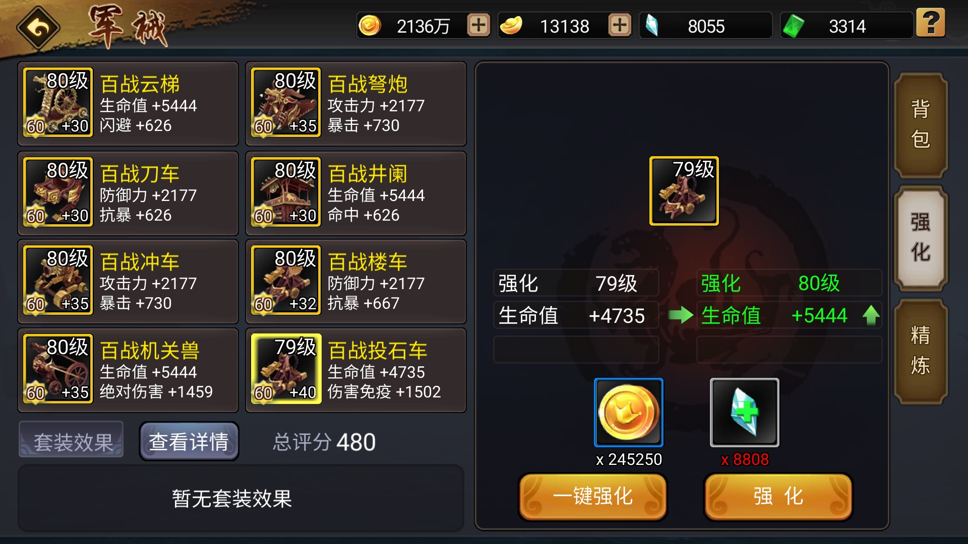 今天强化80套